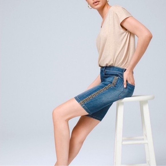 WHBM Gold Trim Denim Bermuda Short - Picture 2 of 15